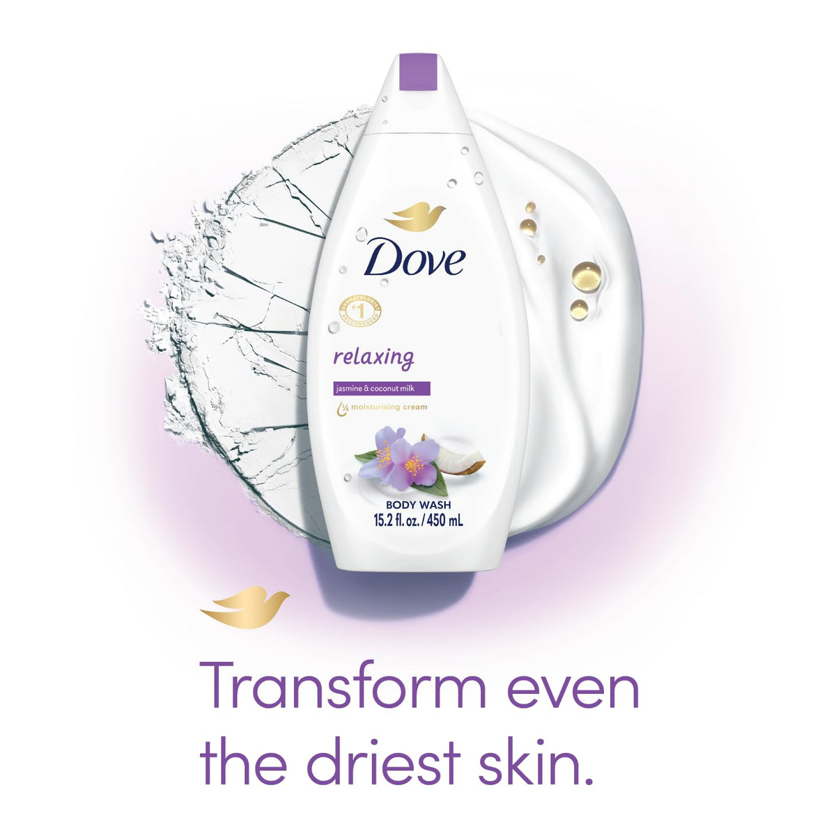 Dove Gel Douche Relaxant Jasmin et Lait de Coco 15,2 Oz packaging