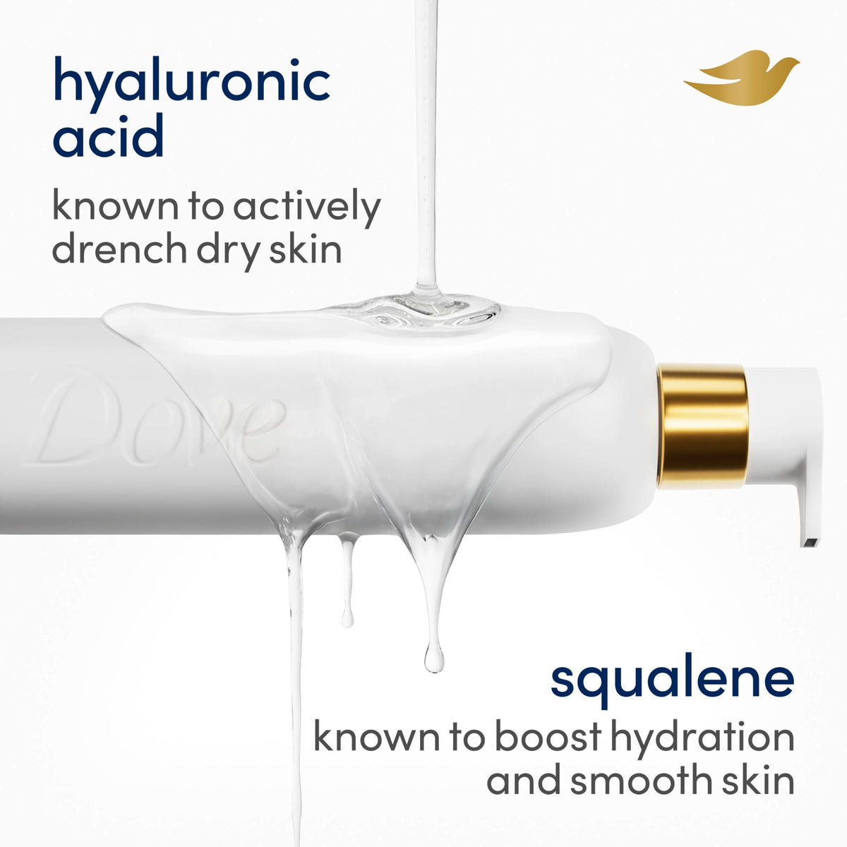 Dove Gel Douche Sérum Hydratation 30 fl oz sur une étagère de salle de bain