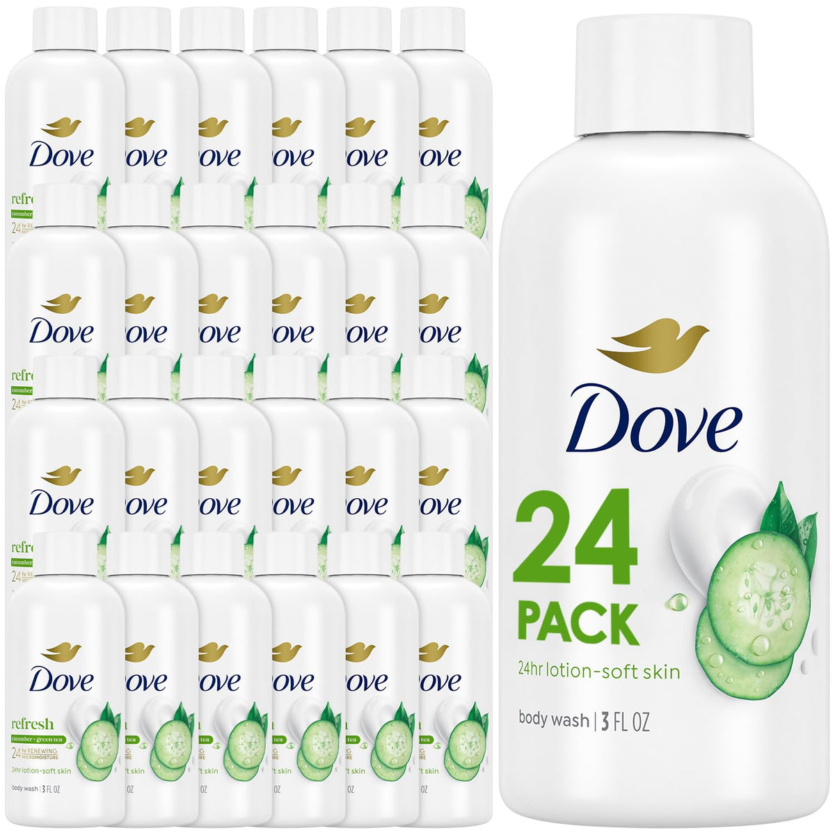Dove Gel Douche Voyage 24-Pack Concombre & Thé Vert, vue avant