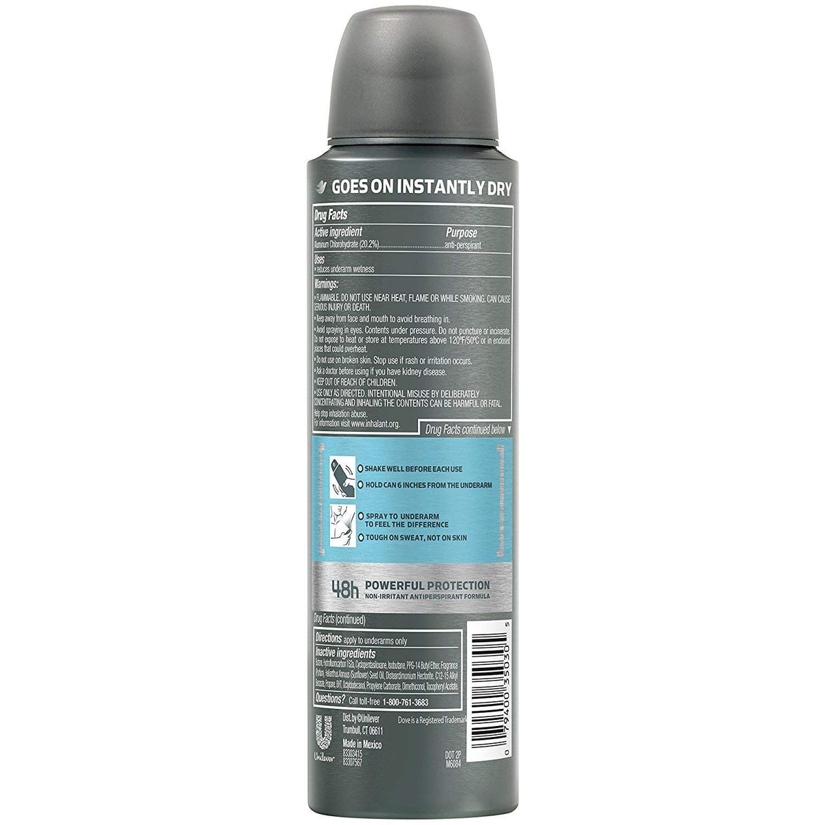 DOVE MEN + CARE Antitranspirant Spray Sec Clean Comfort 3,8 oz avec bouchon