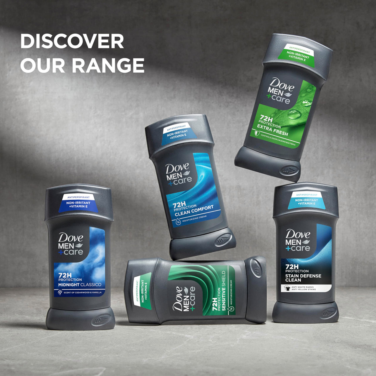 DOVE MEN + CARE Déodorant au bois de santal stick sur fond blanc