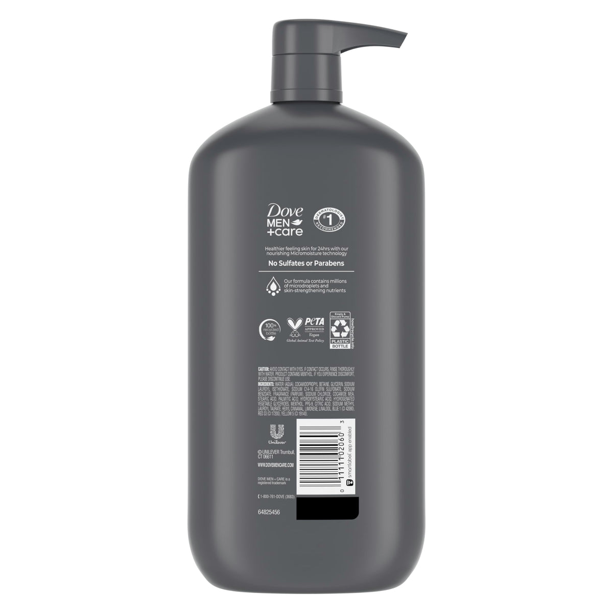 DOVE MEN + CARE Gel Douche Extra Frais 30 oz avec bouchon ouvert