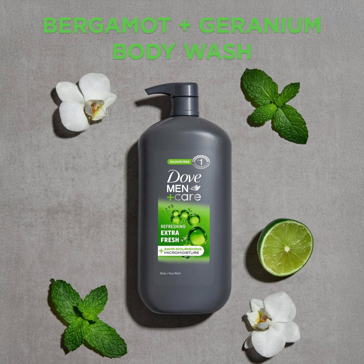 DOVE MEN + CARE Gel Douche Extra Frais 30 oz avec mousse sur la main
