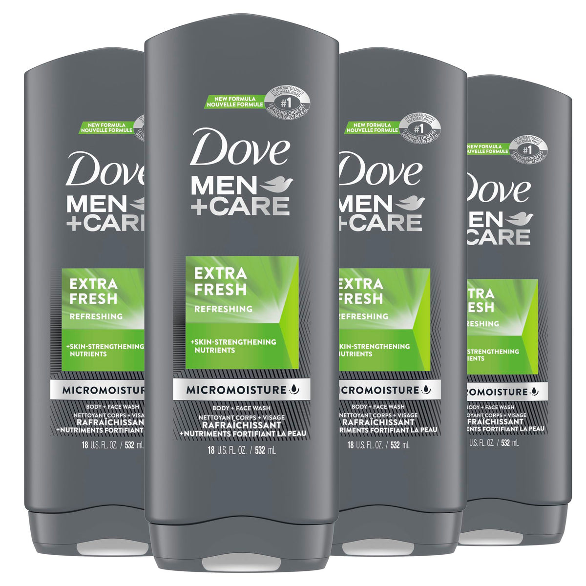 DOVE MEN + CARE Gel Douche Extra Frais 4 x 532 ml, vue avant du produit