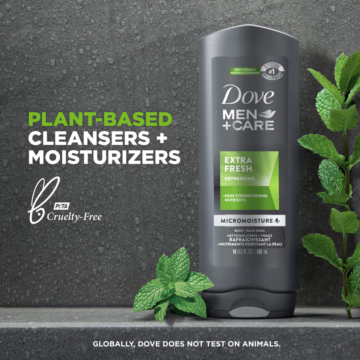 DOVE MEN + CARE Gel Douche Extra Frais, vue arrière avec ingrédients