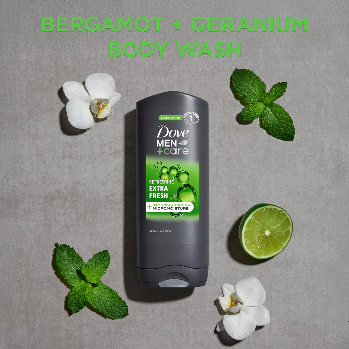 DOVE MEN + CARE Gel Douche Hydratant 400ml sur un fond de salle de bain
