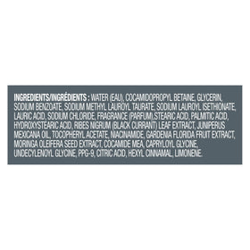 DOVE MEN + CARE Gel Douche Hydratant, étiquette avec parfum Cassis et Cèdre