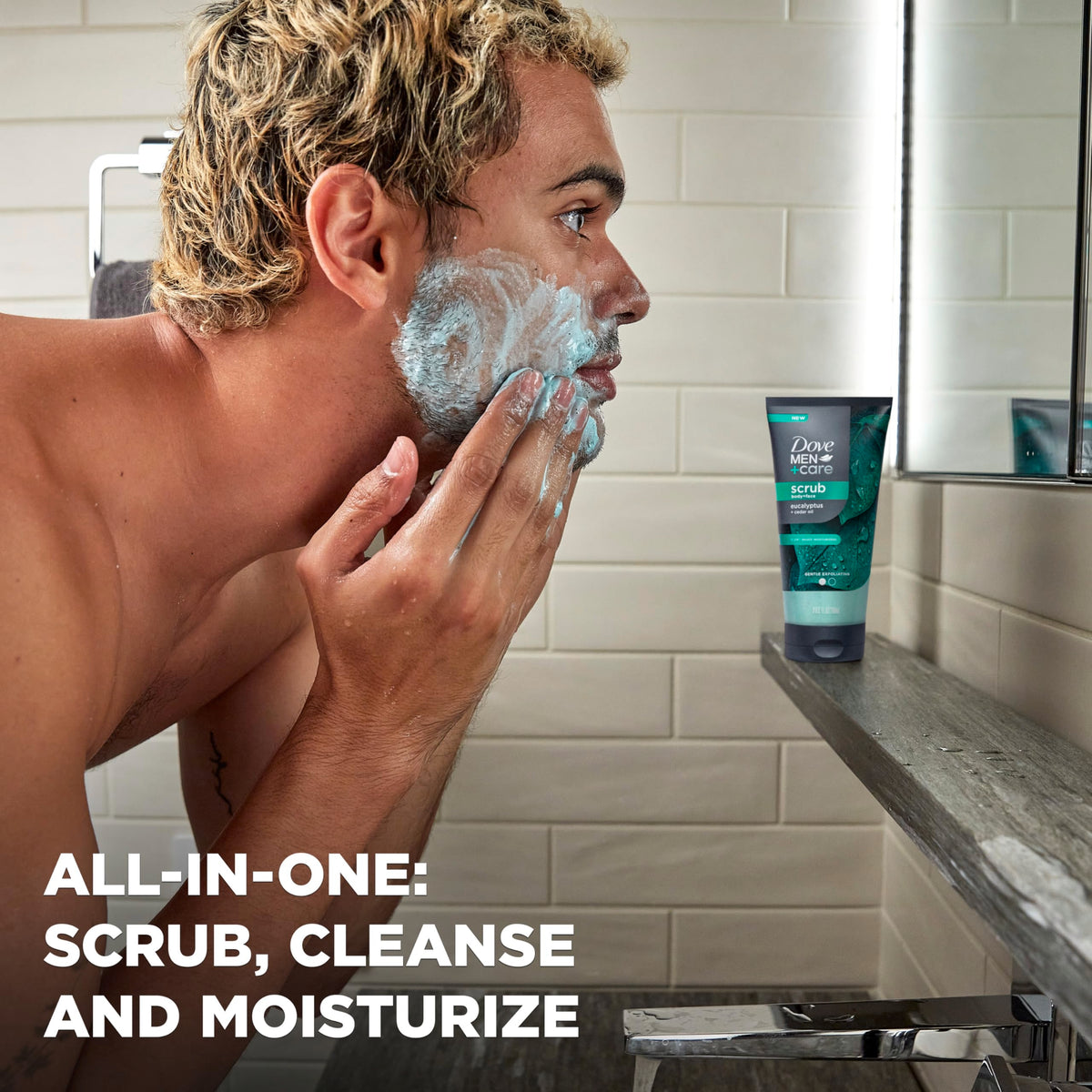 DOVE MEN + CARE Gommage Eucalyptus en tube ouvert