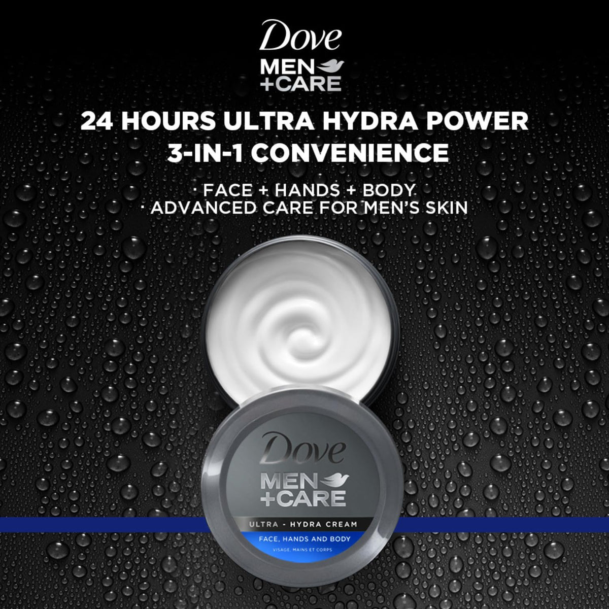 Dove Men+Care Ultra Hydra Cream à côté d'autres produits de soins