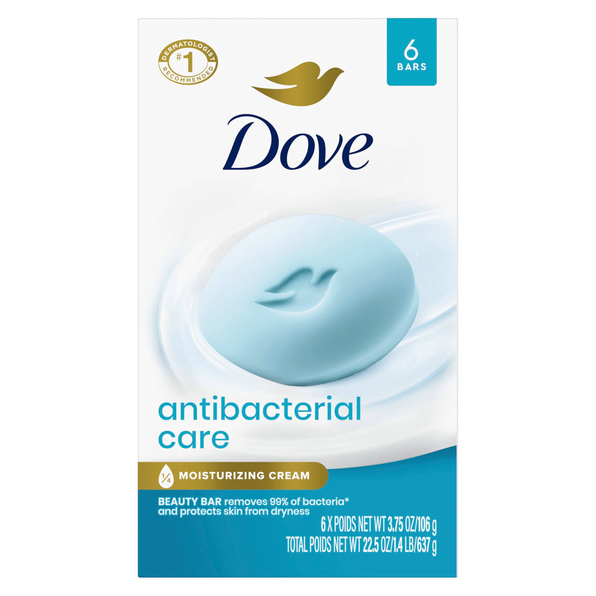 Dove Savon Antibactérien 6x100g vue avant avec emballage