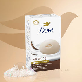 Dove Savon Beauté Restoratif 3,75 oz sur une surface en bois