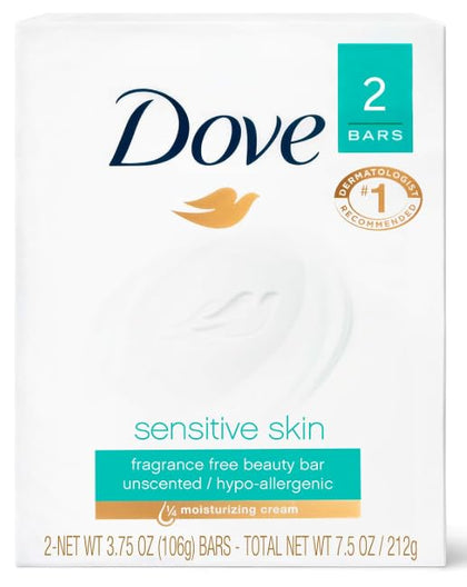 Dove Savon Beauté Sensible 24 barres hypoallergénique, packaging et dimensions