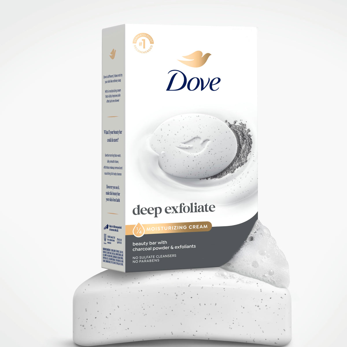 Dove Savon D'Exfoliation Profonde, gros plan sur la barre de savon