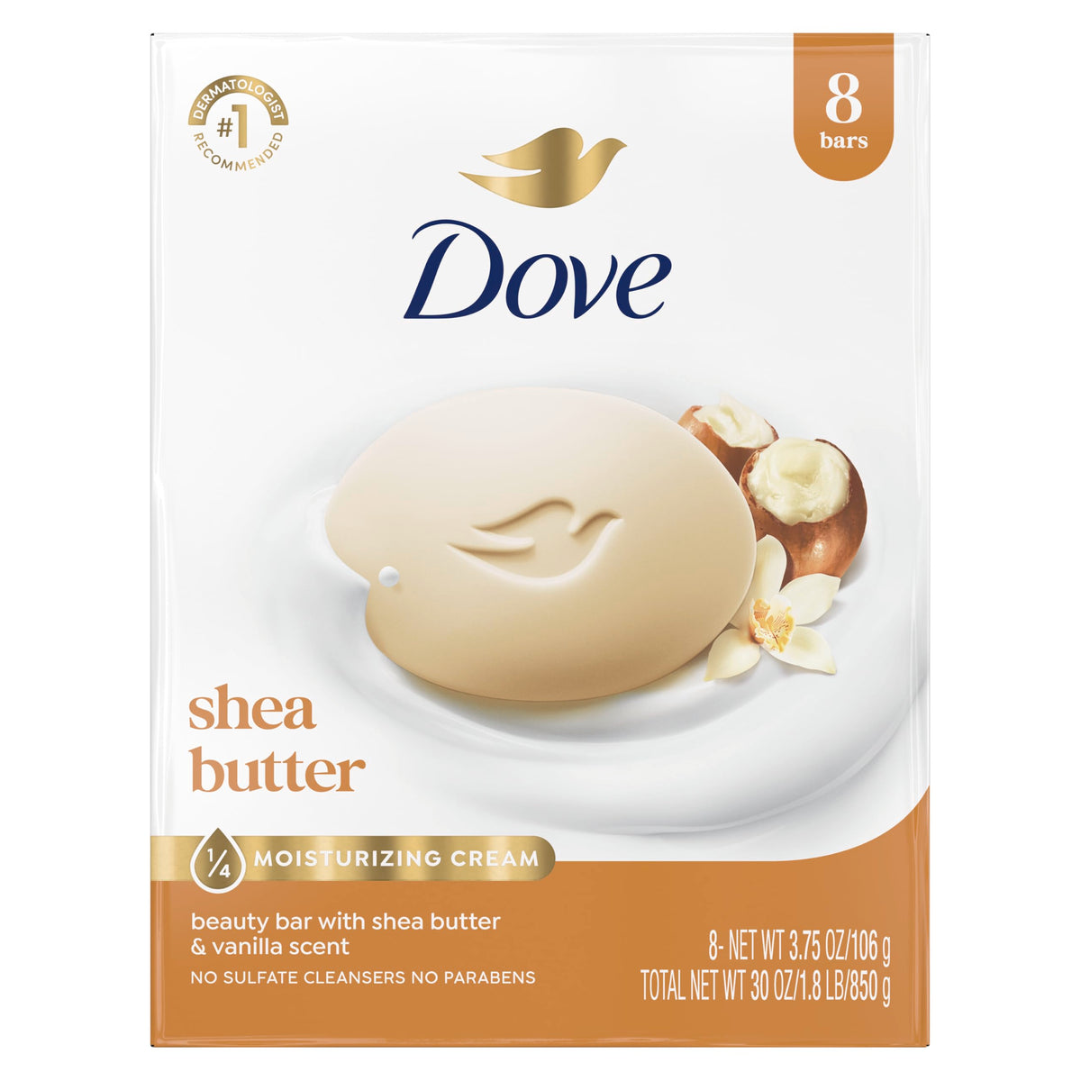 Dove Savon de Beauté au Beurre de Karité 8 unités vue de face