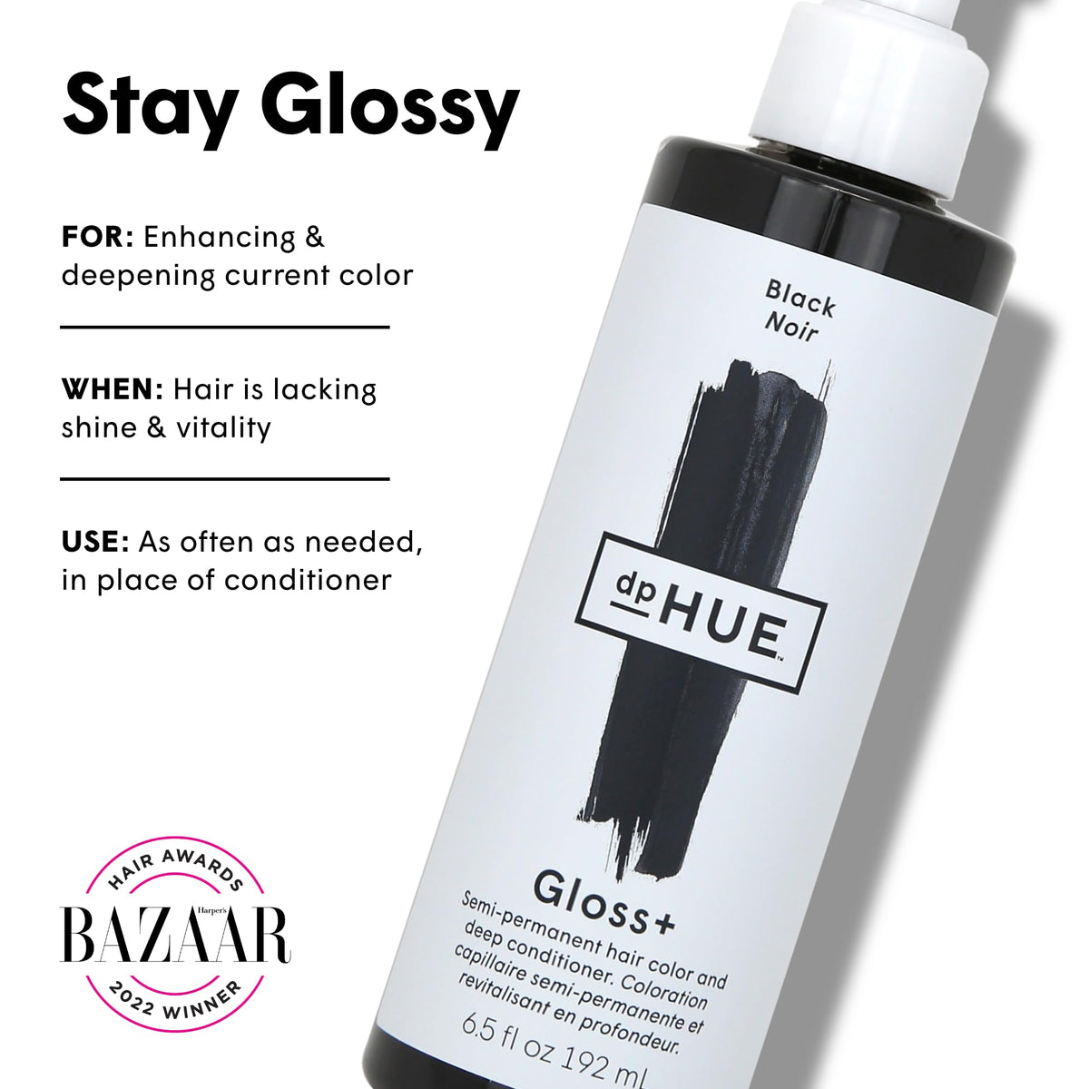 dpHUE Gloss+ Noir 6,5 fl oz application sur cheveux