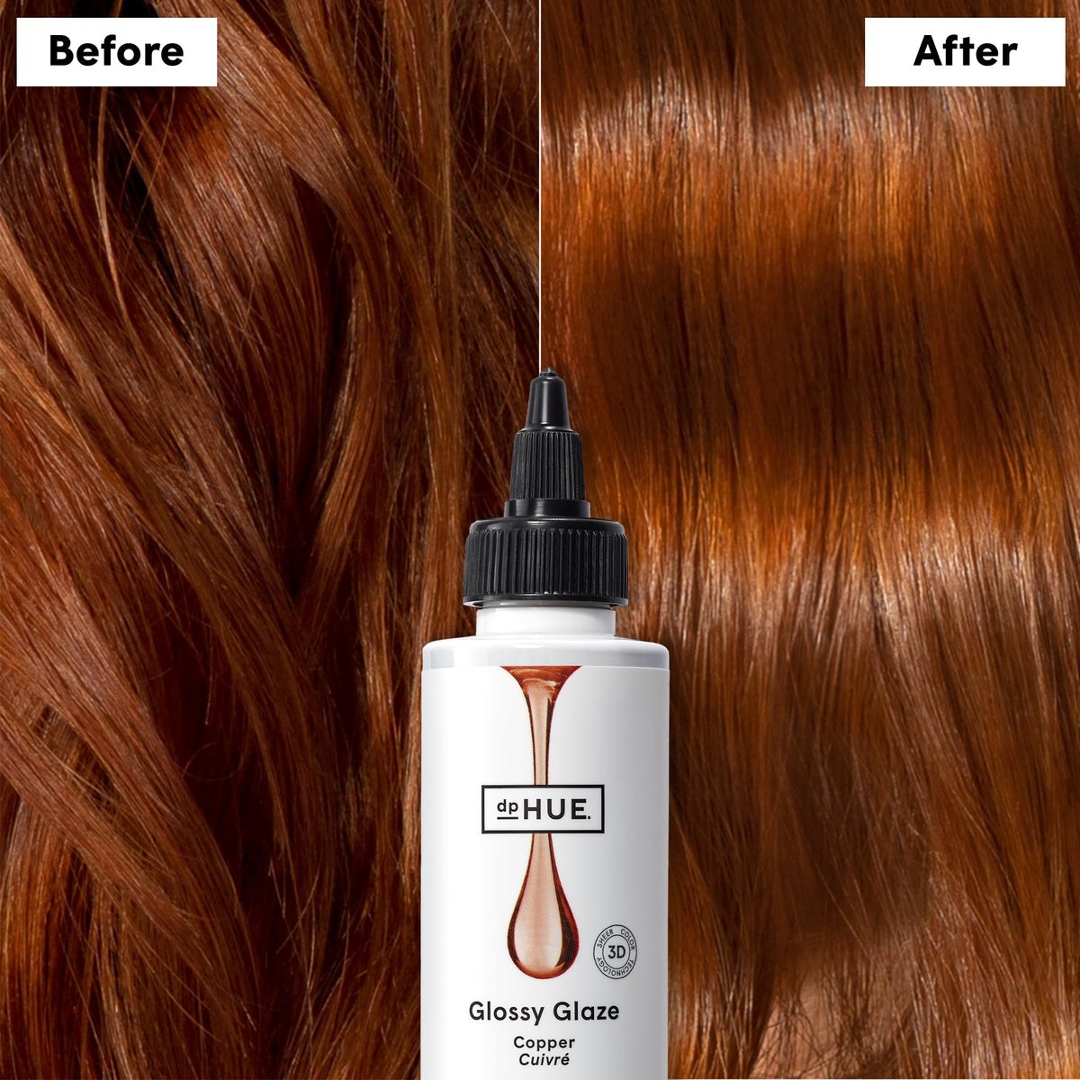 dpHUE Glossy Glaze Cuivre après utilisation sur cheveux brillants