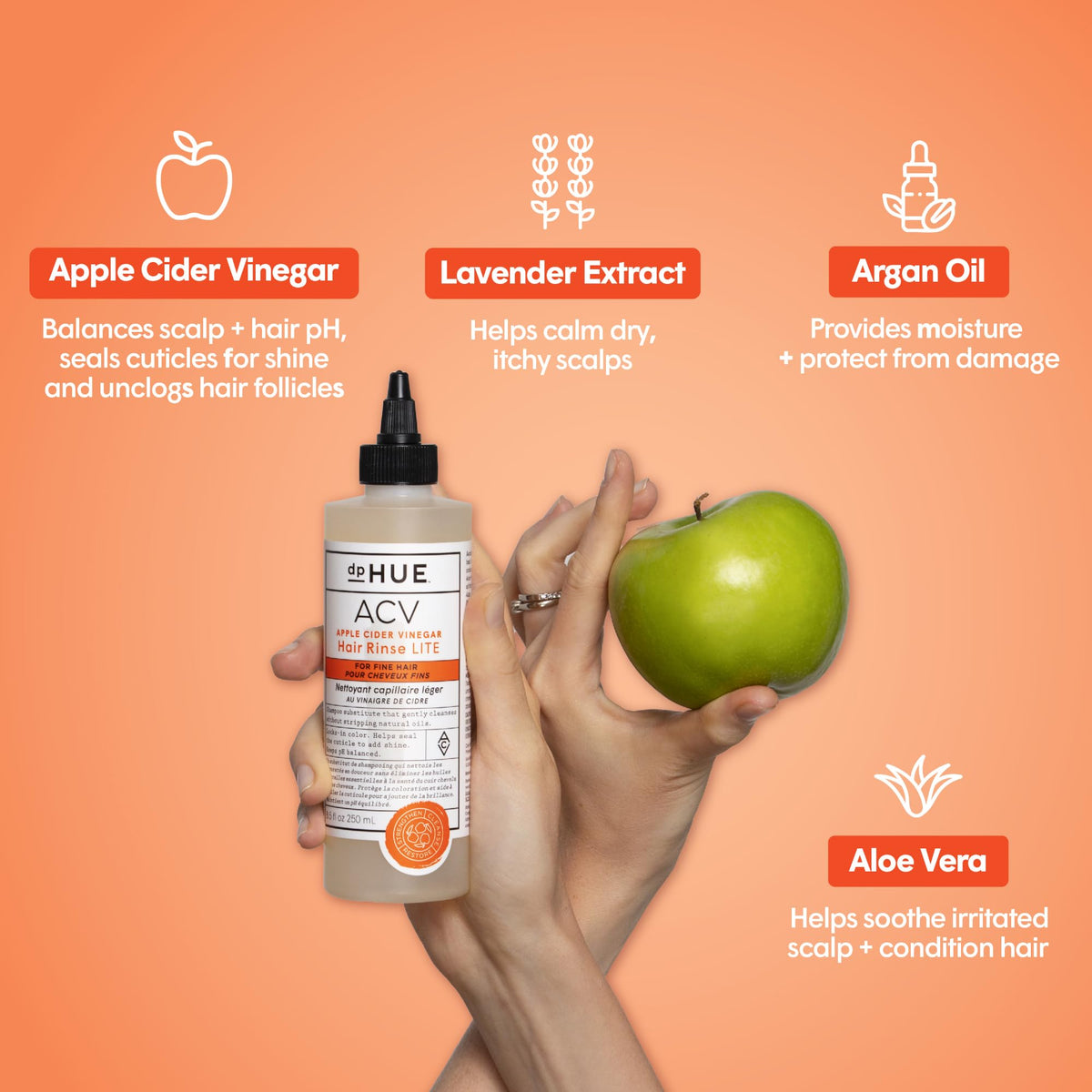 dpHUE Rince de Cheveux au Vinaigre de Cidre de Pomme Lite 485g - étiquette et description