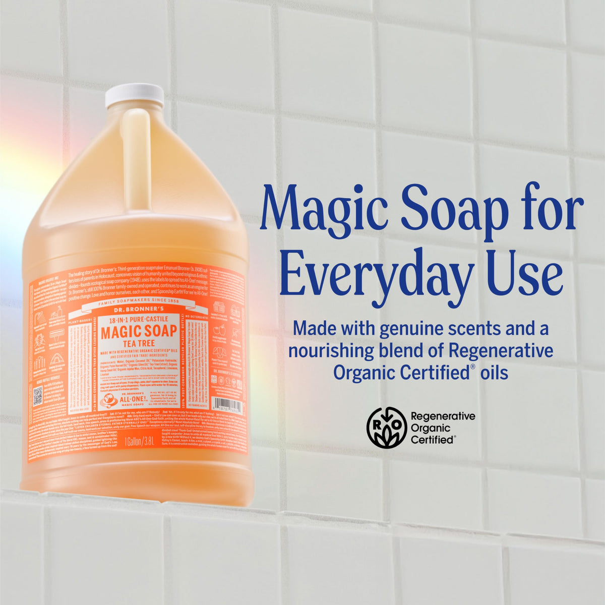 Dr. Bronner's Gel Lavant Liquide 1 Gallon au Tea Tree étiquette et détails