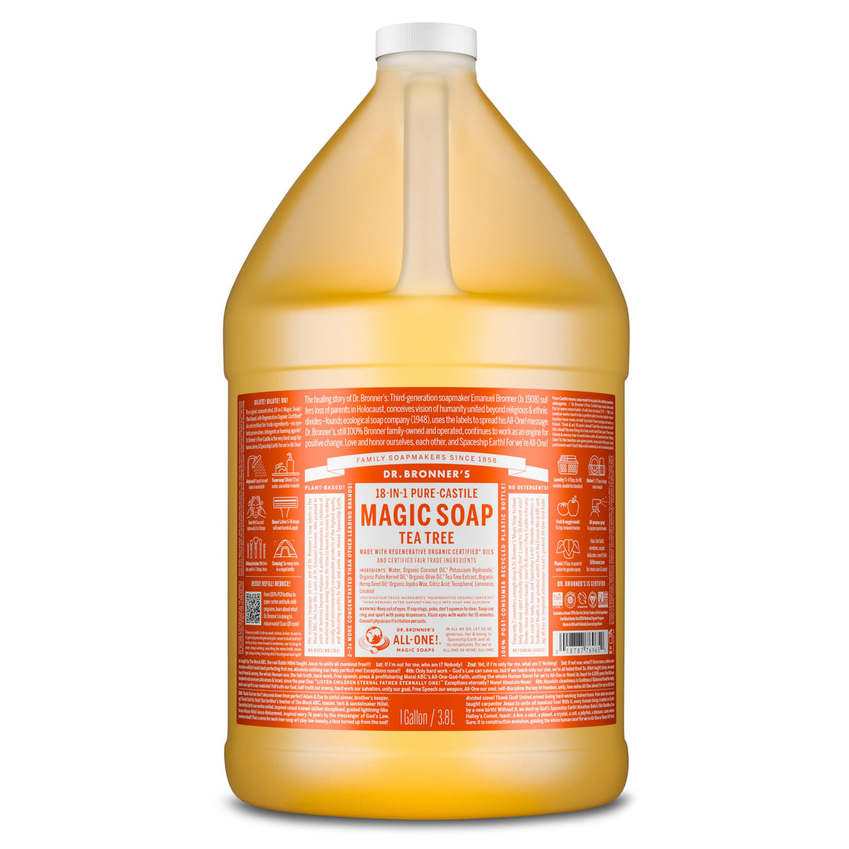 Dr. Bronner's Gel Lavant Liquide 1 Gallon au Tea Tree vue de face