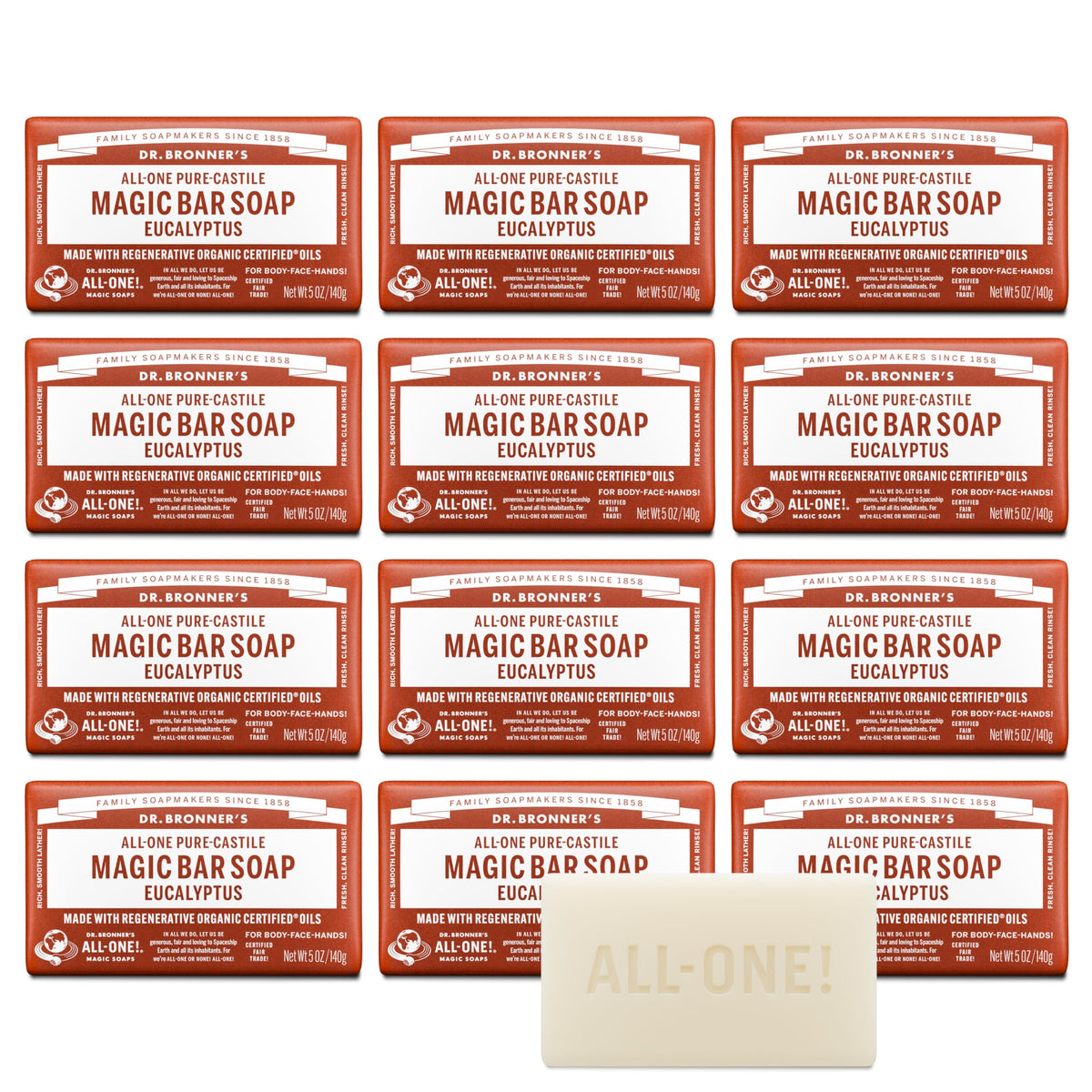 Dr. Bronner's Savon Barres Eucalyptus 5oz - vue de face