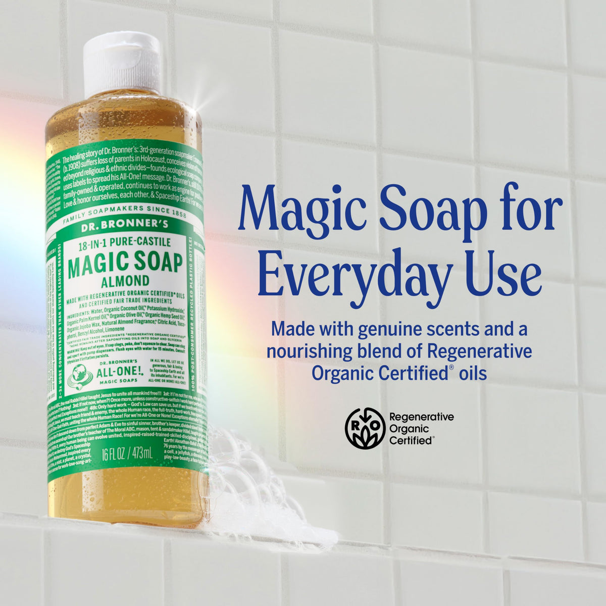 Dr. Bronner's Savon Liquide Amande 473ml avec étiquette