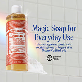 Dr. Bronner's savon liquide eucalyptus 32 oz détail de l'étiquette