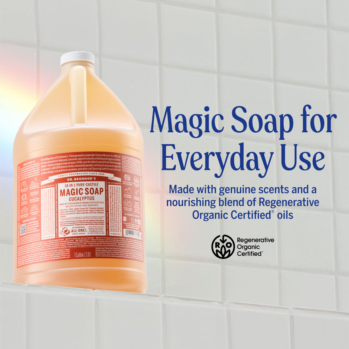 Dr. Bronner's savon liquide eucalyptus étiquette et détails