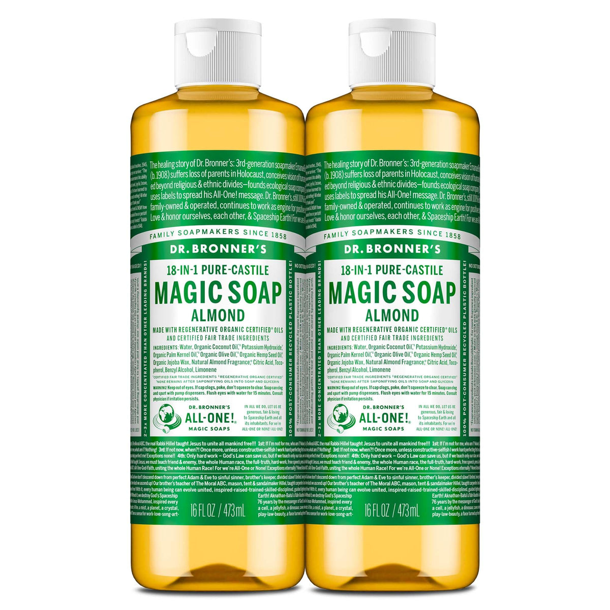 Dr. Bronner's Savon Liquide Pur-Castile Amande 473ml vue de face