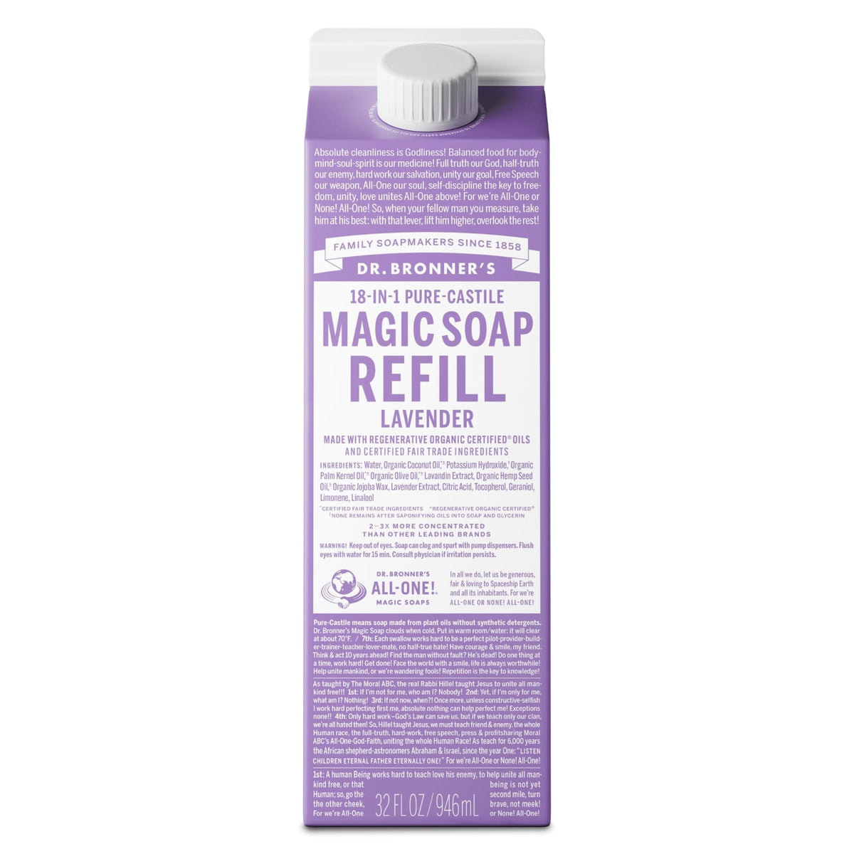 Dr. Bronner's Savon Liquide Pur-Castile Lavande 32oz vue avant