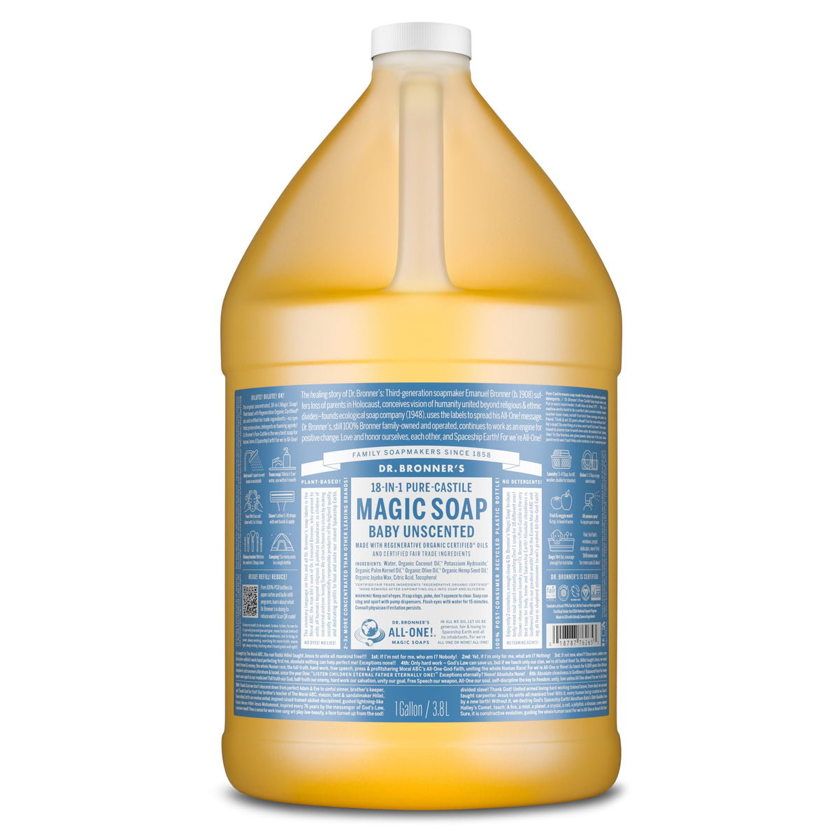 Dr. Bronner's Savon Liquide Pur-Castile Non Parfumé 1 Gallon vue de face