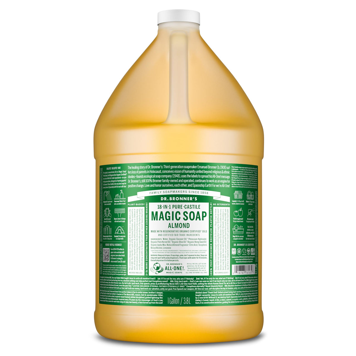 Dr. Bronner's Savon Liquide Pure-Castile Amande 1 Gallon vue de face