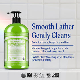 Dr. Bronner's Savon Sucre Bio 355 ml arrière avec étiquette