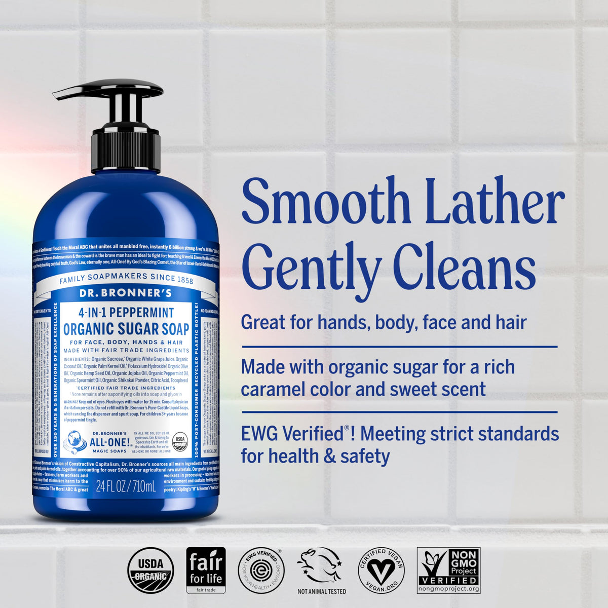 Dr. Bronner's Savon Sucre Bio à la Menthe 12 oz avec mousse