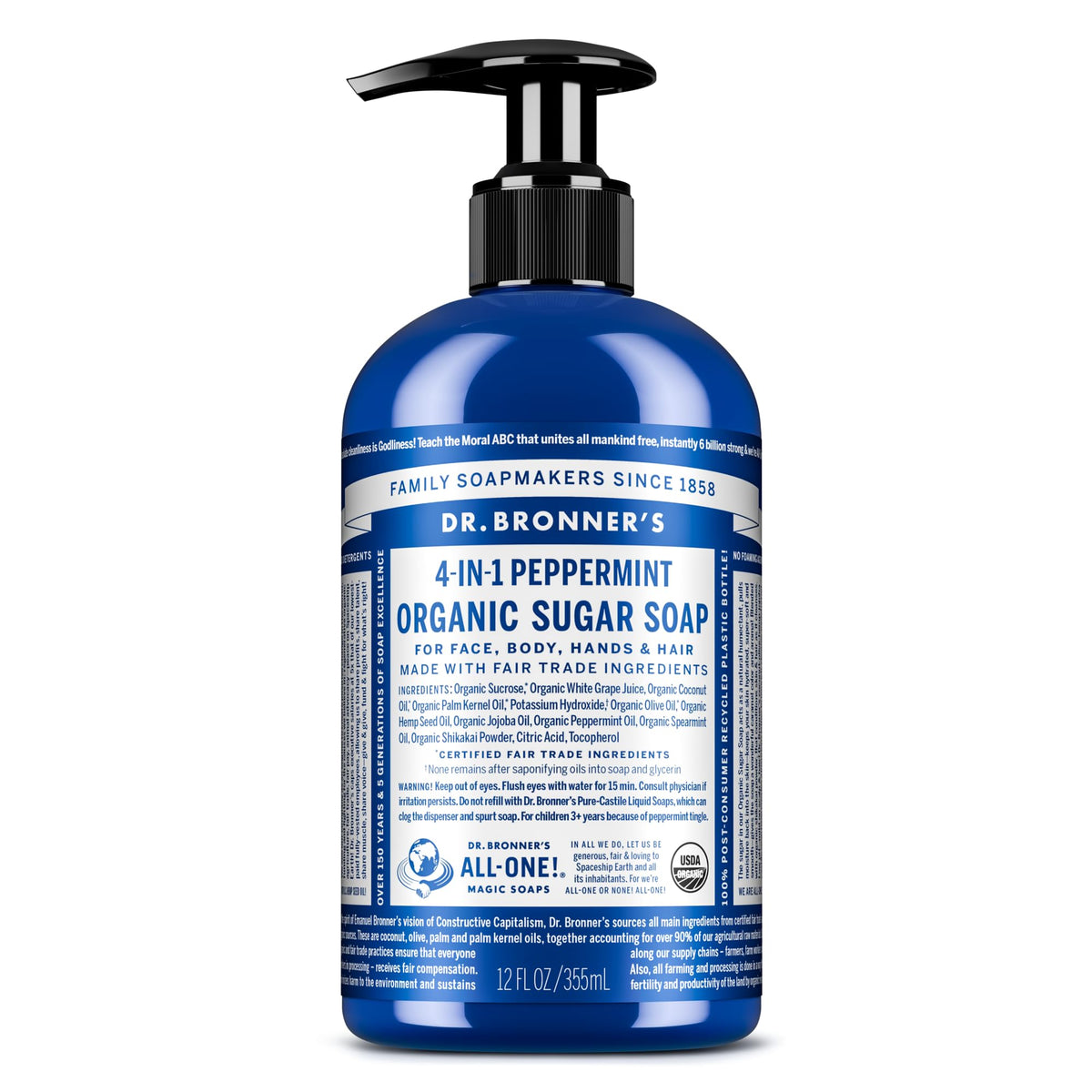 Dr. Bronner's Savon Sucre Bio à la Menthe 12 oz vue avant
