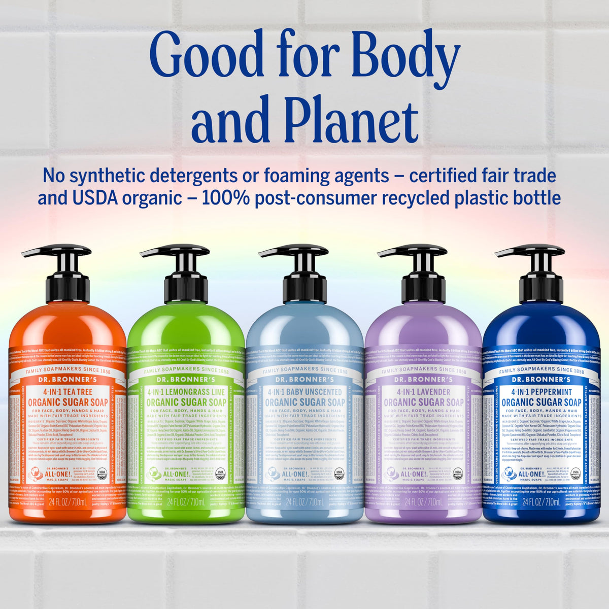 Dr. Bronner's Savon Sucre Bio dans une salle de bain
