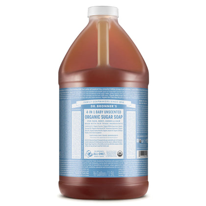 Dr. Bronner's Savon Sucre Bio Non Parfumé 64 oz bouteille avant