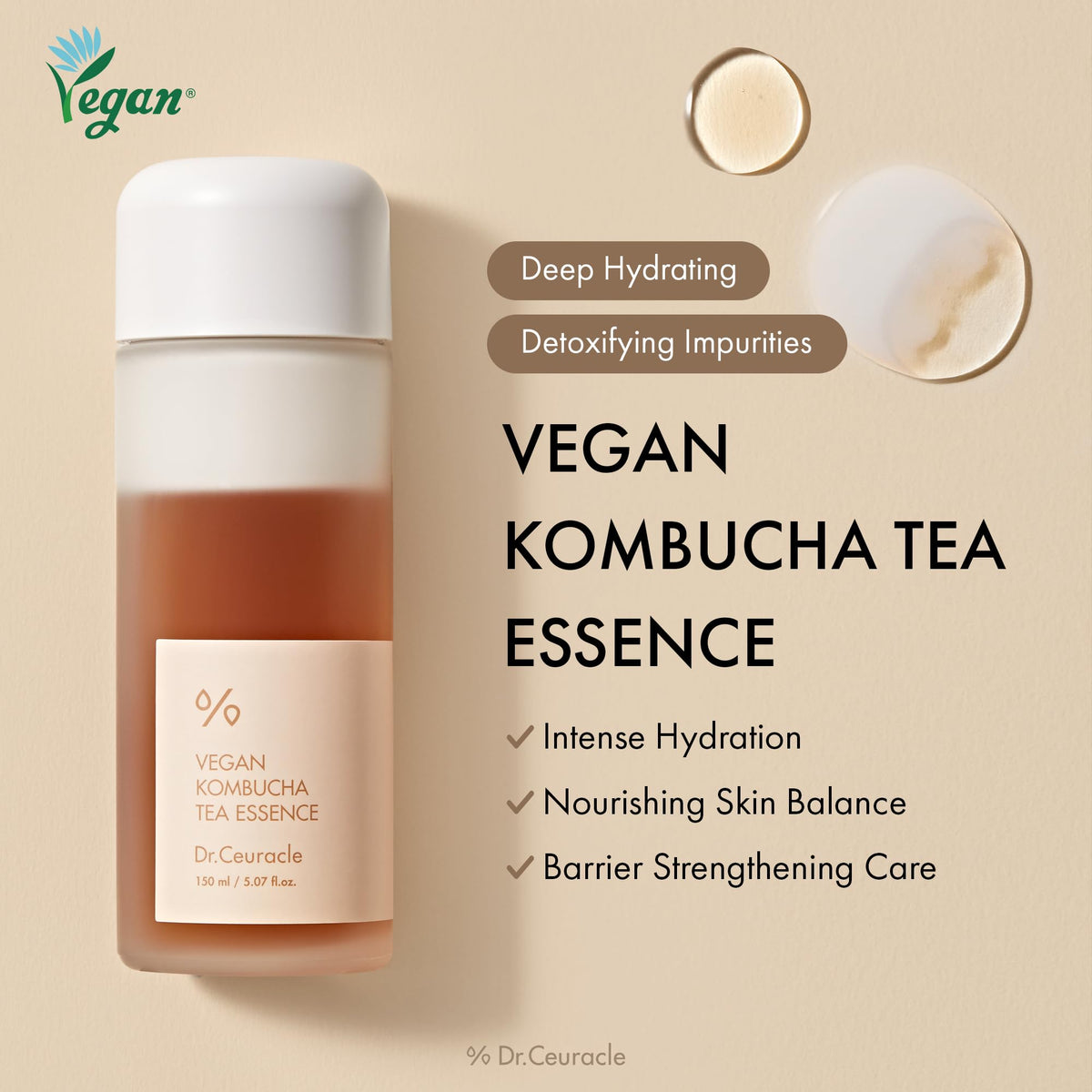 Dr.Ceuracle Kombucha Tea Essence en cours d'application sur le visage