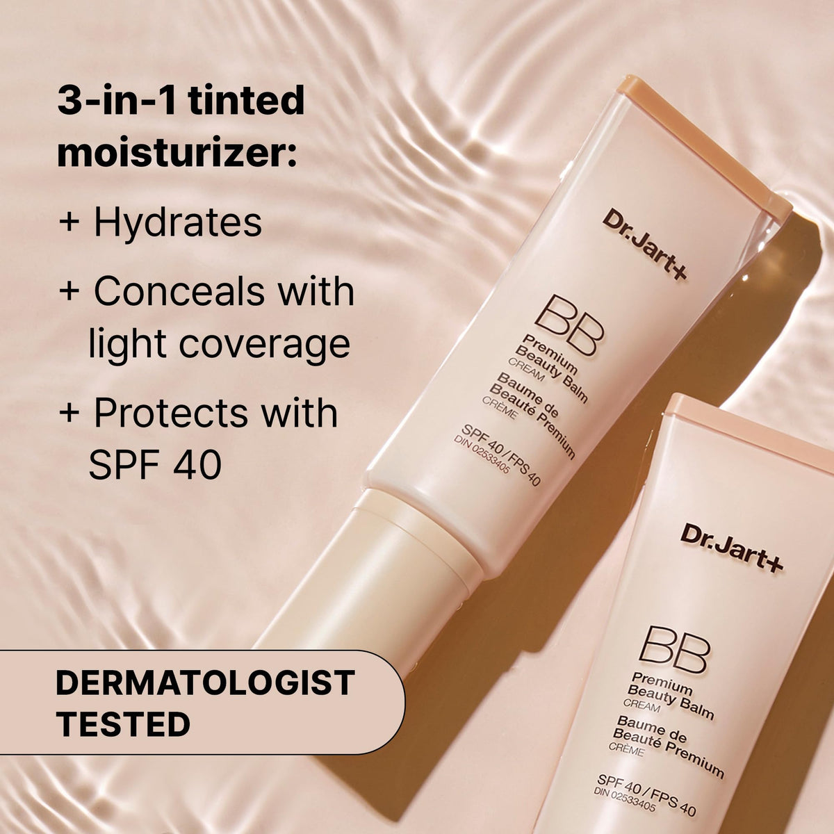 Dr.Jart+ BB Cream Hydratant Teinté sur un fond de maquillage