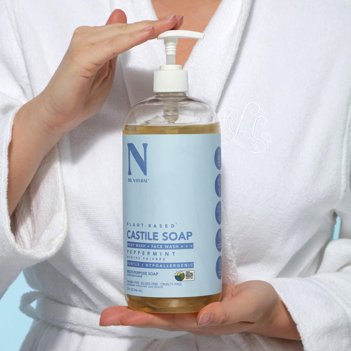 Dr. Natural Savon Liquide de Castille Menthe avec mousse