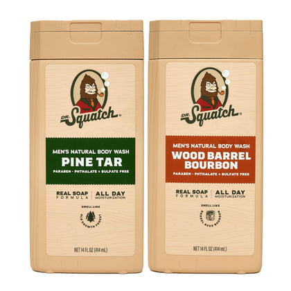 Dr. Squatch Gel Douche Naturel 14 oz Pine Tar et Wood Barrel Bourbon, vue de face