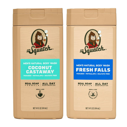 Dr. Squatch gel douche naturel pour homme Fresh Falls et Coconut Castaway, vue avant