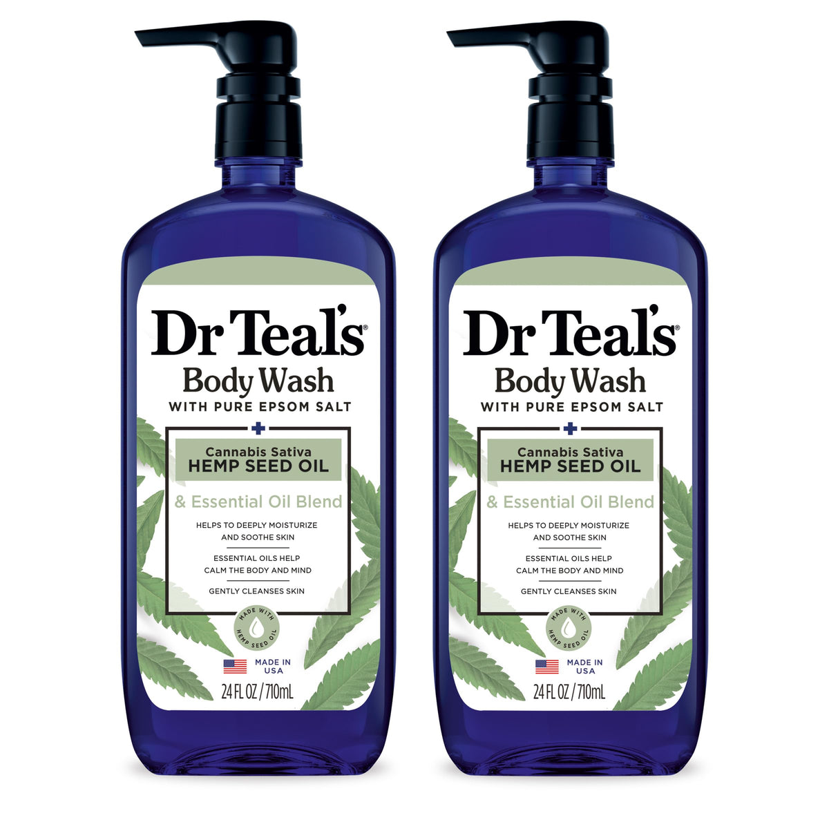 Dr Teal's gel douche 24 fl oz avec sel d'Épsom et huile de chanvre, vue avant