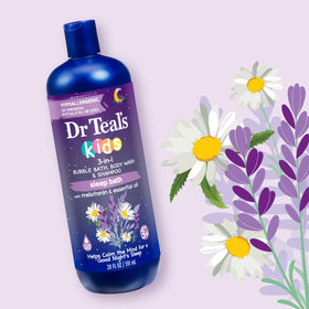 Dr Teal's Kids 3-en-1 Bain Moussant Lavande côté avec bouchon