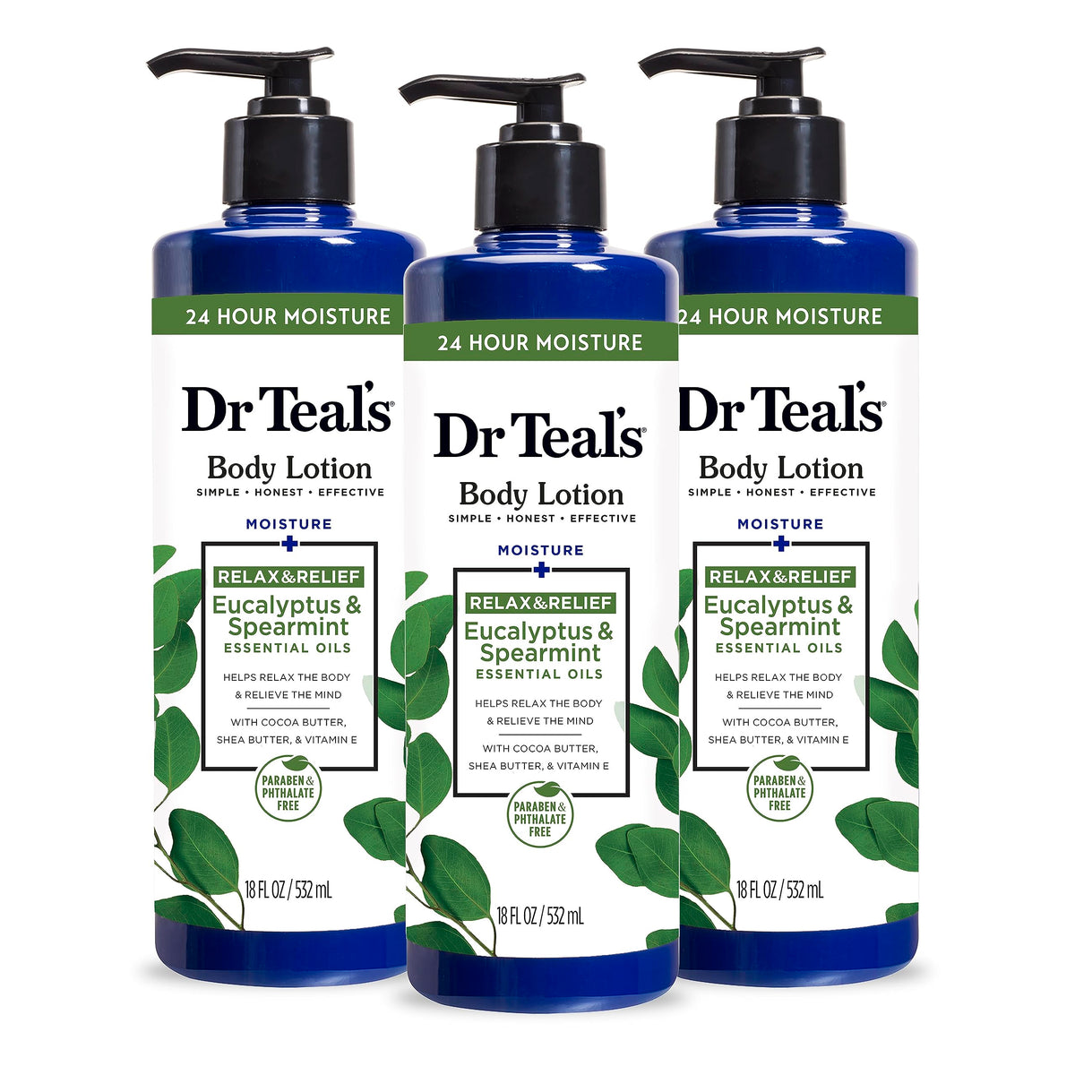 Dr Teal's Lotion Corps Eucalyptus Menthe 3 flacons de 18 fl oz