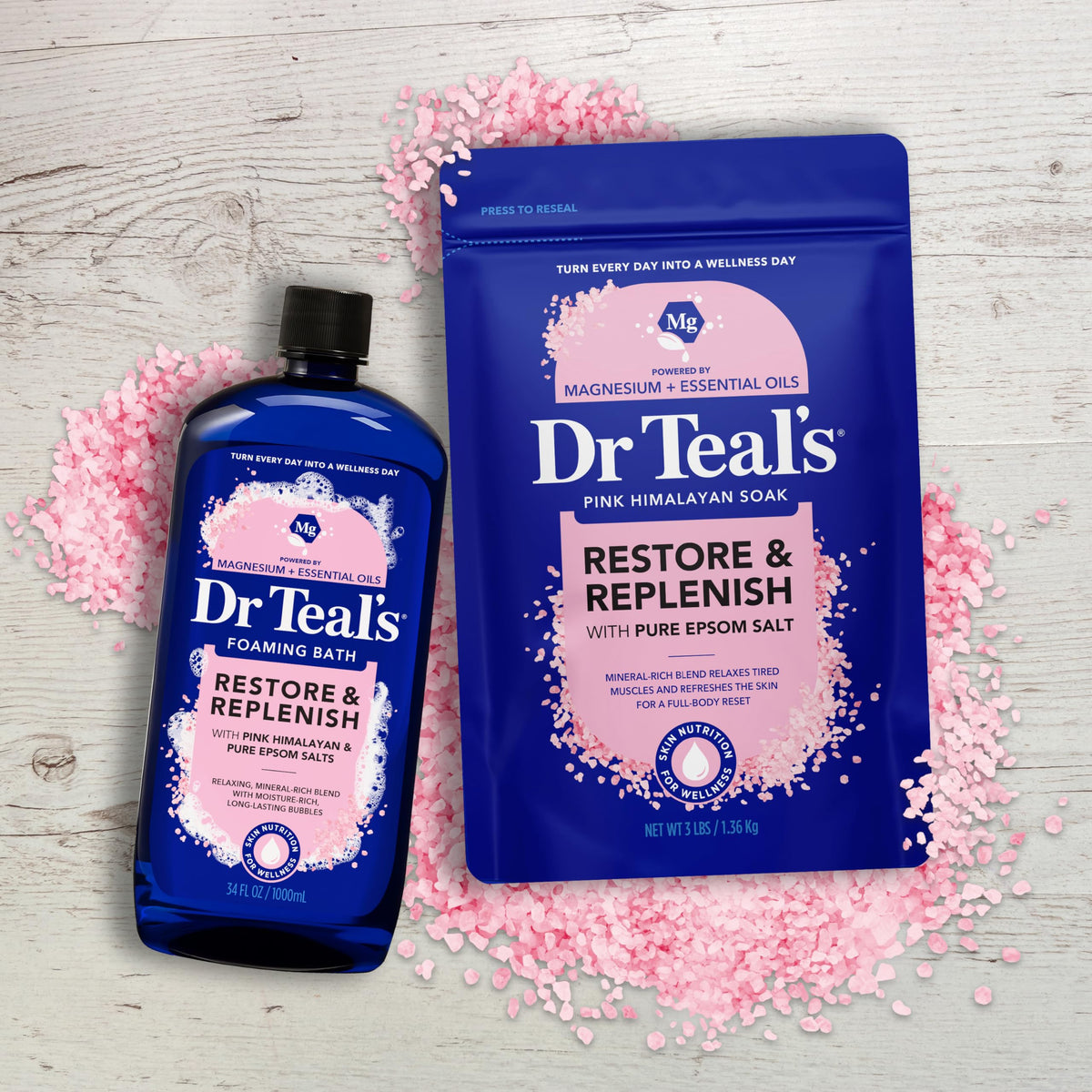 Dr Teal's Sel d'Epsom 1408g avec des fleurs