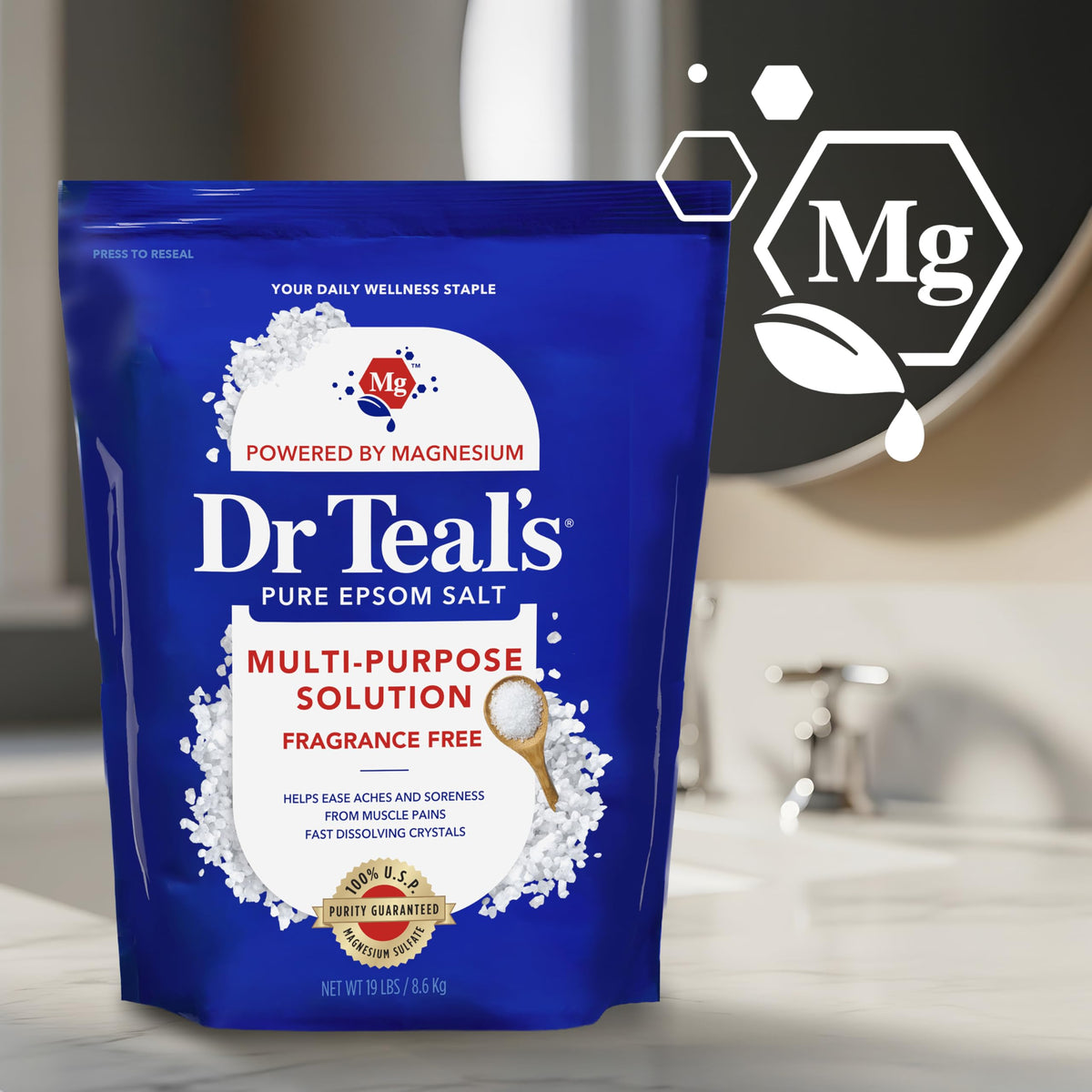 Dr Teal's Sel d'Epsom Pur 19 lbs, vue de côté