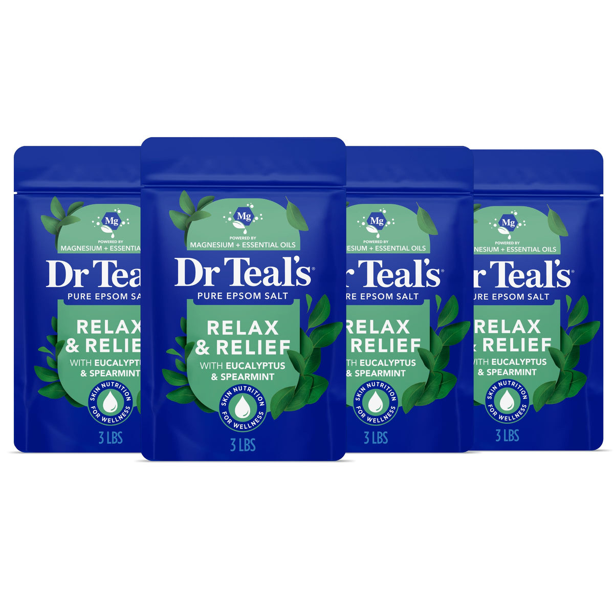 Dr Teal's Sel d'Epsom Pur 3 kg avec Eucalyptus et Menthe Verte, avant en vue