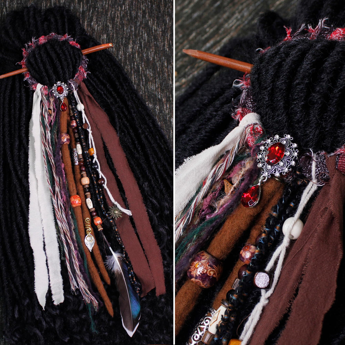 Dreadlock holder en utilisation, montrant le maintien des cheveux