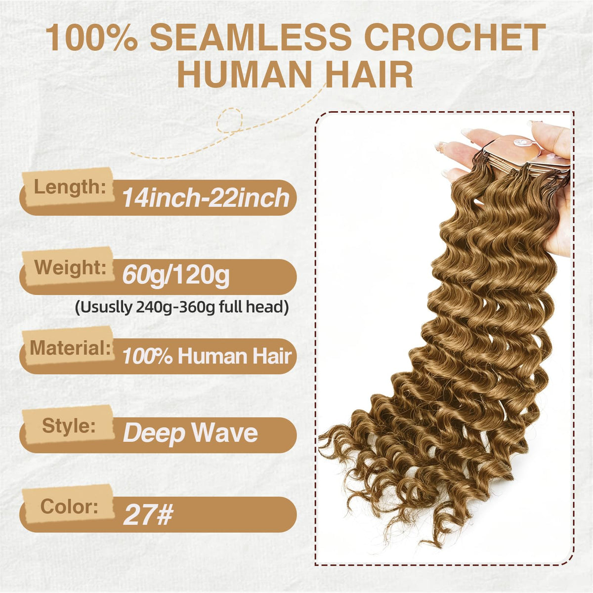 DRESSMAKER Cheveux Crochus Humains 120g paquet avec 50 mèches