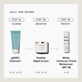 DRMTLGY Crème Hydratante Teintée Mat SPF 46 avec des ingrédients en arrière-plan